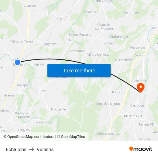 Echallens to Vulliens map