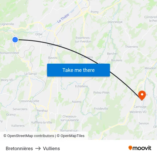 Bretonnières to Vulliens map