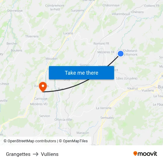 Grangettes to Vulliens map