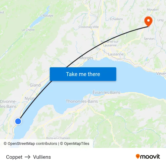 Coppet to Vulliens map