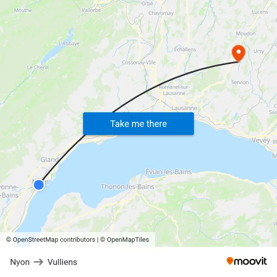 Nyon to Vulliens map