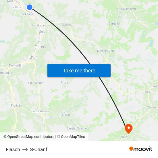 Fläsch to S-Chanf map