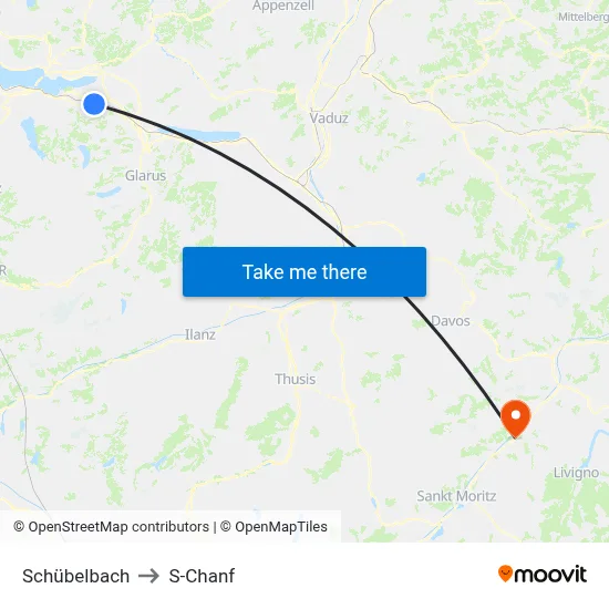 Schübelbach to S-Chanf map
