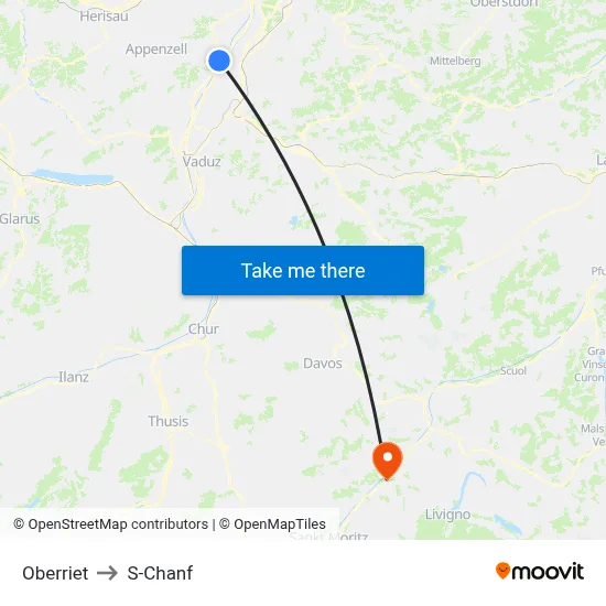 Oberriet to S-Chanf map