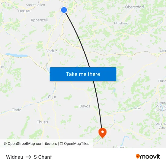 Widnau to S-Chanf map