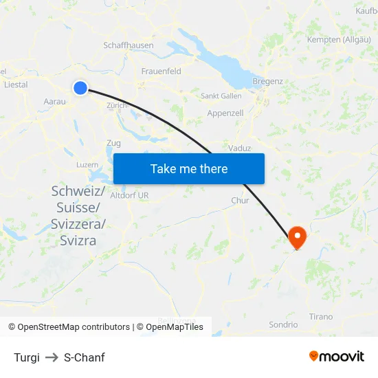 Turgi to S-Chanf map