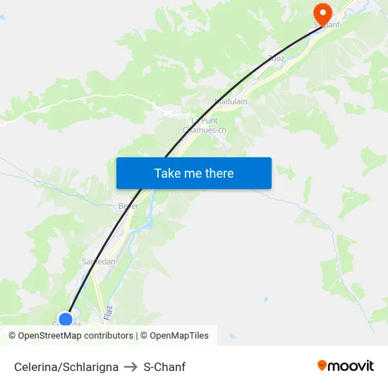 Celerina/Schlarigna to S-Chanf map