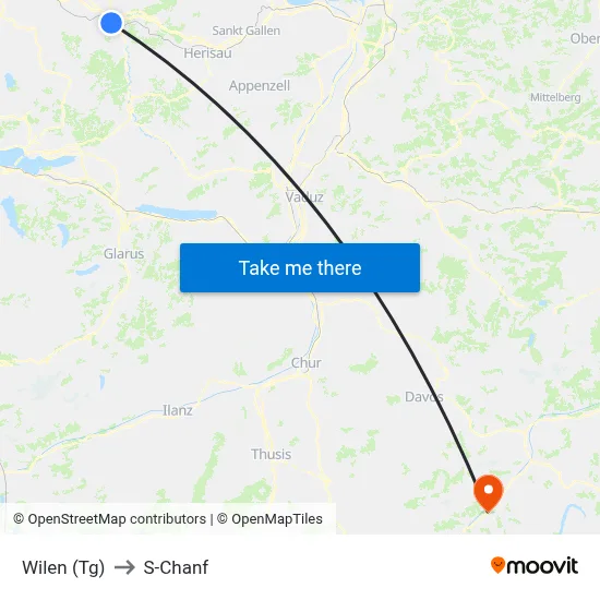 Wilen (Tg) to S-Chanf map