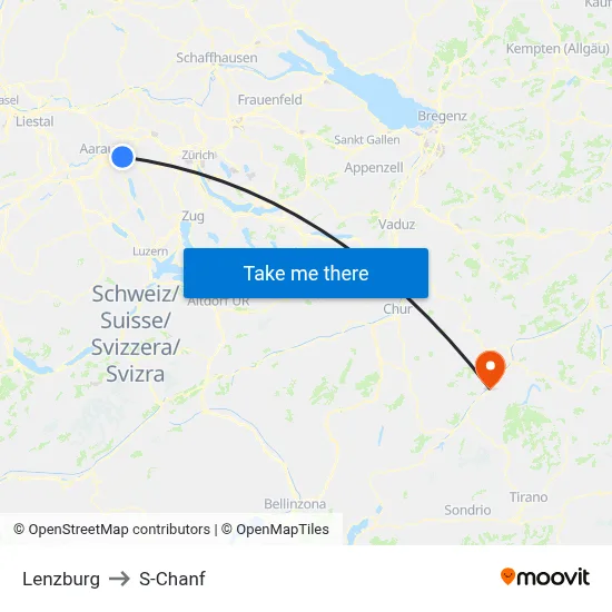 Lenzburg to S-Chanf map