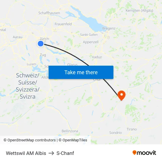 Wettswil AM Albis to S-Chanf map