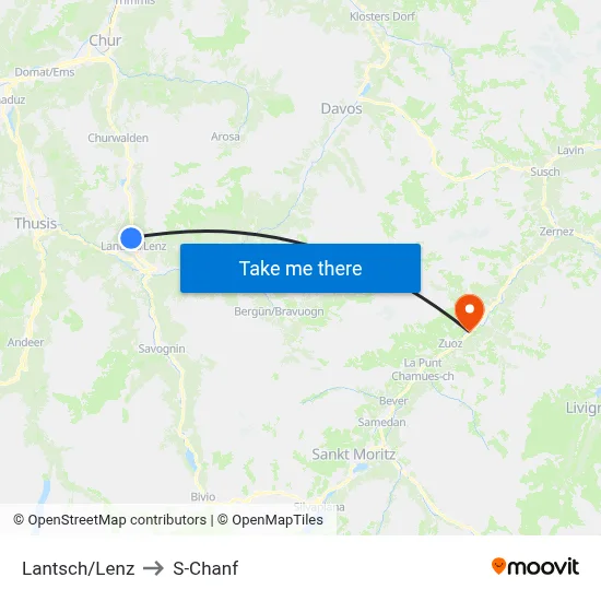 Lantsch/Lenz to S-Chanf map