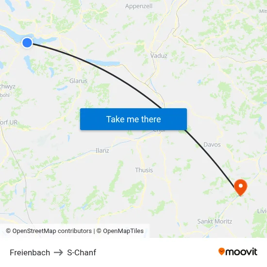 Freienbach to S-Chanf map