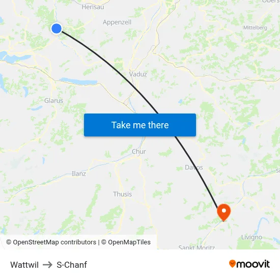 Wattwil to S-Chanf map