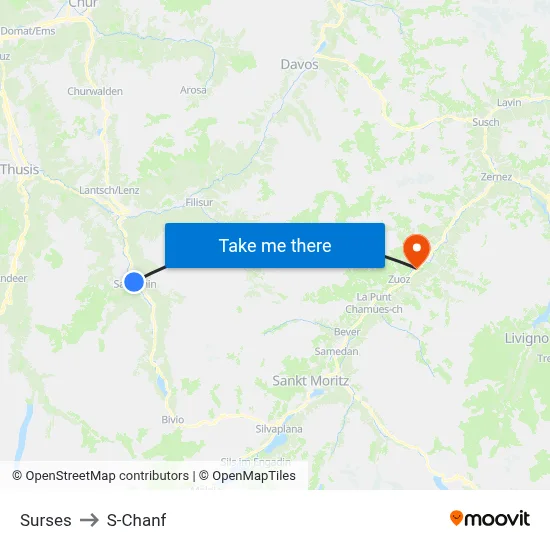 Surses to S-Chanf map