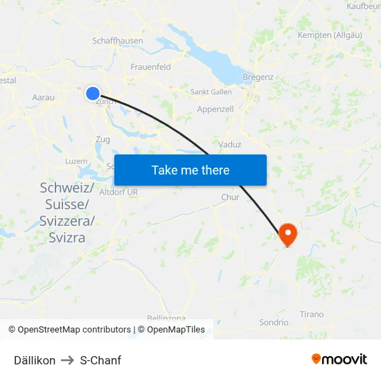 Dällikon to S-Chanf map