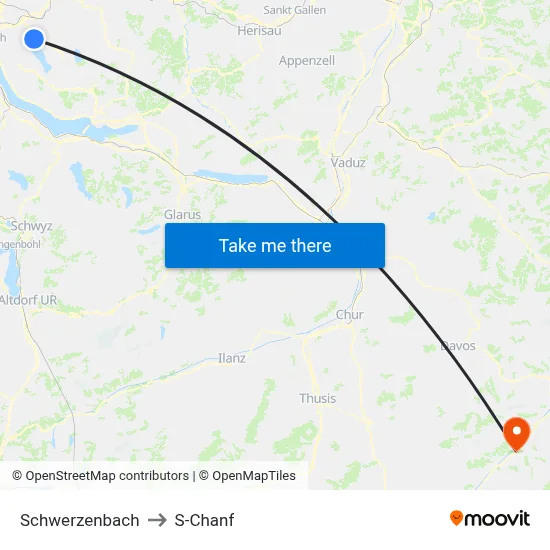 Schwerzenbach to S-Chanf map