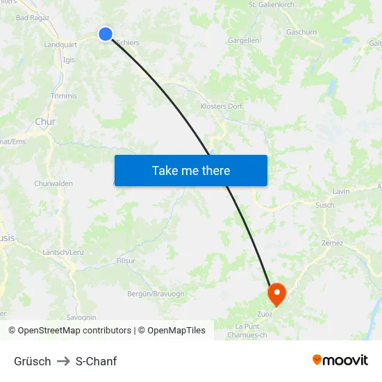 Grüsch to S-Chanf map