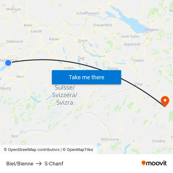 Biel/Bienne to S-Chanf map