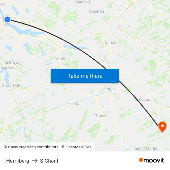 Herrliberg to S-Chanf map