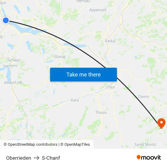 Oberrieden to S-Chanf map