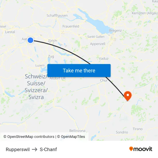 Rupperswil to S-Chanf map
