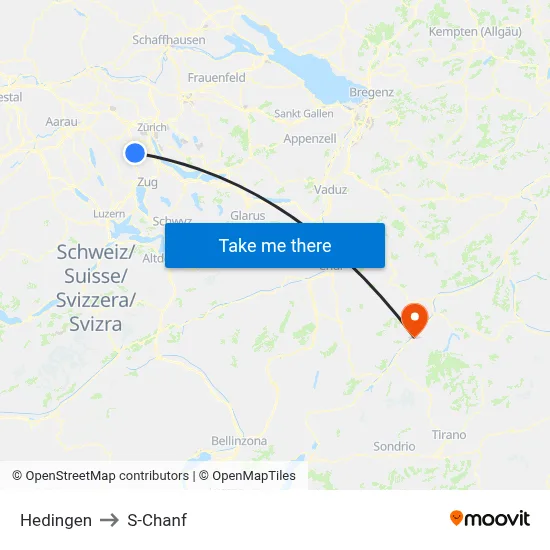 Hedingen to S-Chanf map