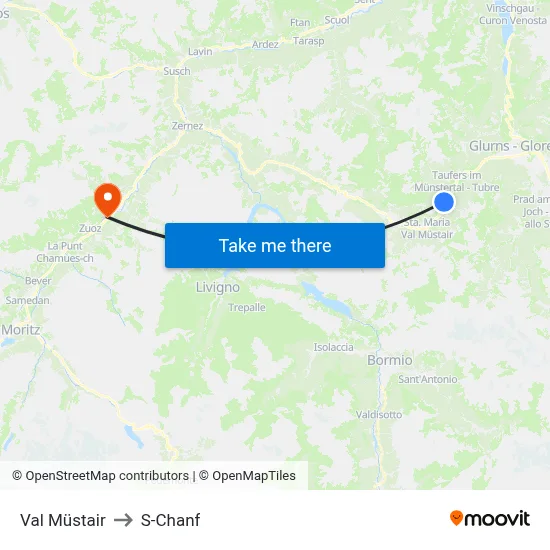Val Müstair to S-Chanf map