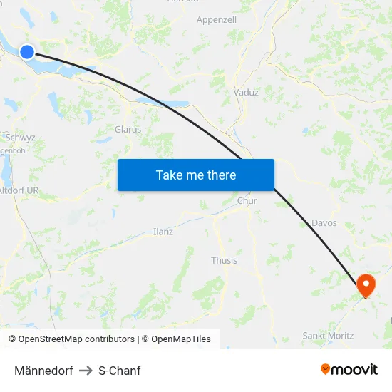 Männedorf to S-Chanf map