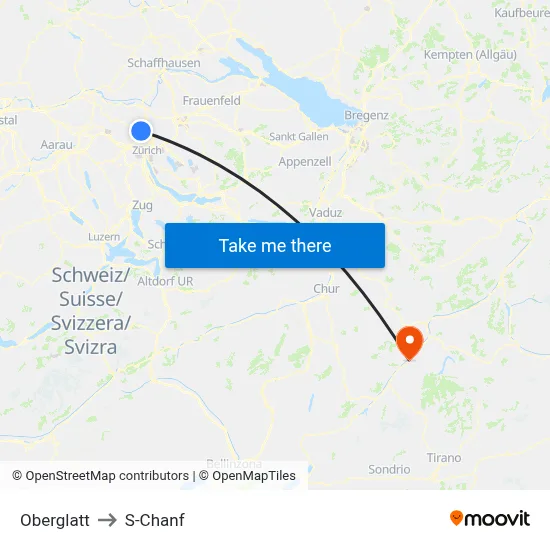 Oberglatt to S-Chanf map