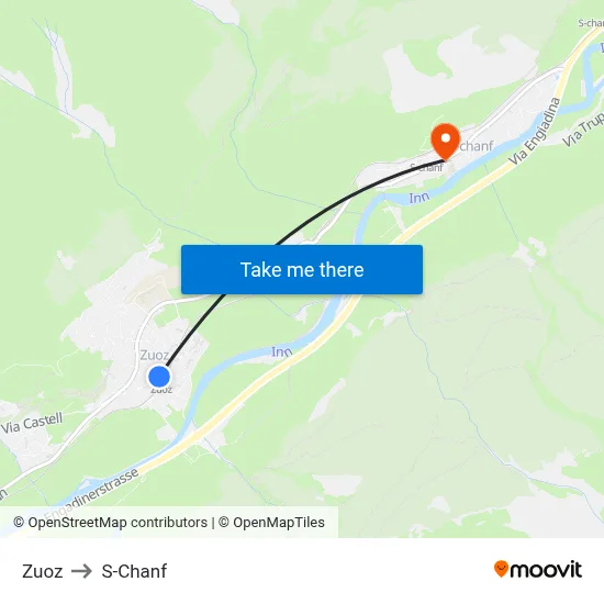 Zuoz to S-Chanf map