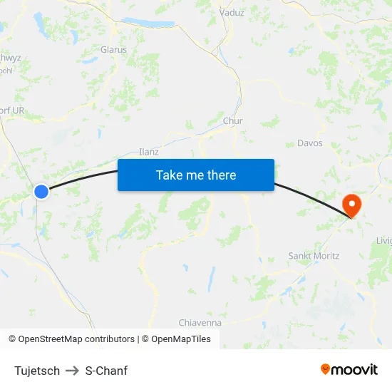 Tujetsch to S-Chanf map