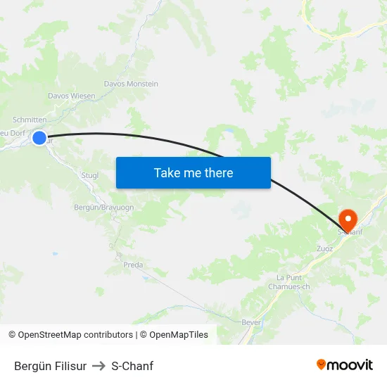 Bergün Filisur to S-Chanf map