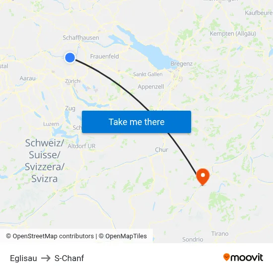 Eglisau to S-Chanf map