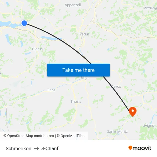 Schmerikon to S-Chanf map