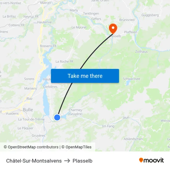 Châtel-Sur-Montsalvens to Plasselb map