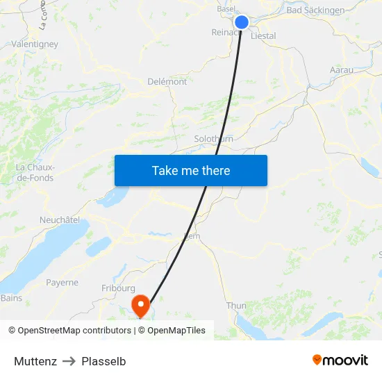 Muttenz to Plasselb map