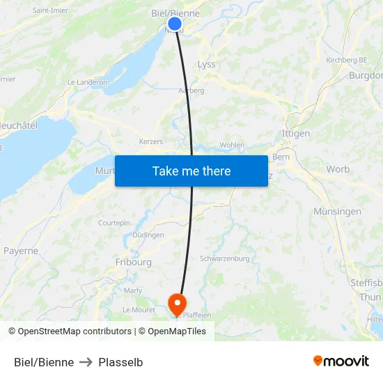 Biel/Bienne to Plasselb map
