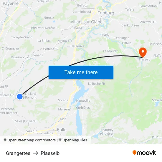 Grangettes to Plasselb map