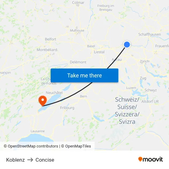 Koblenz to Concise map
