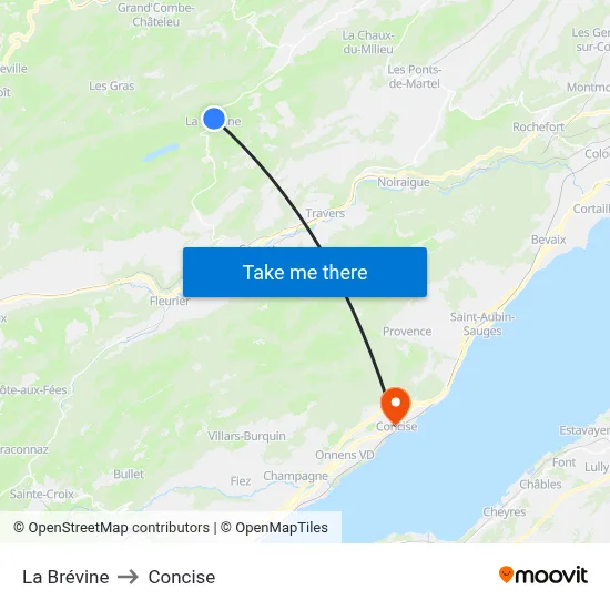 La Brévine to Concise map