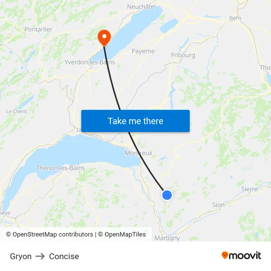 Gryon to Concise map