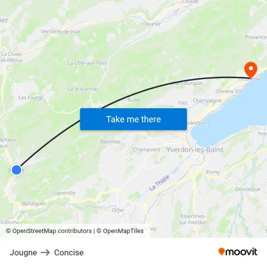 Jougne to Concise map