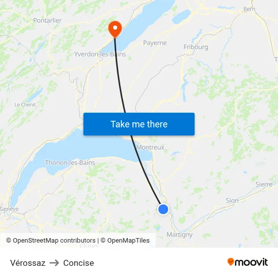 Vérossaz to Concise map