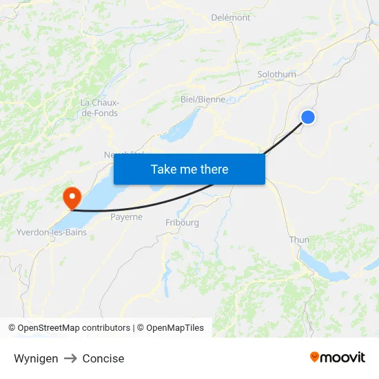 Wynigen to Concise map