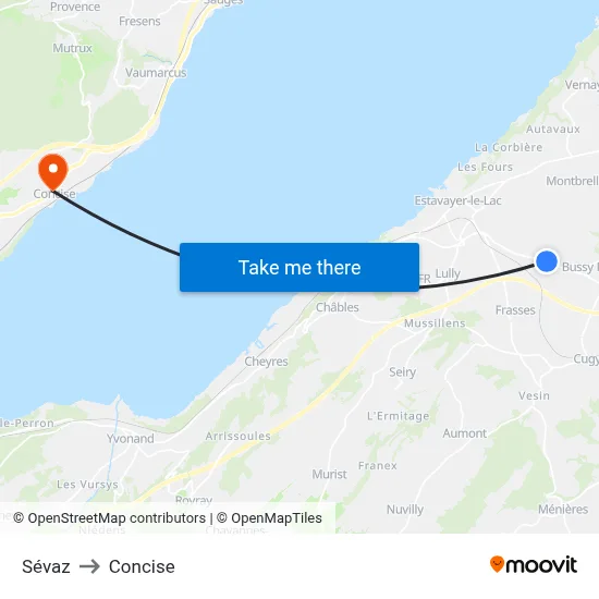 Sévaz to Concise map