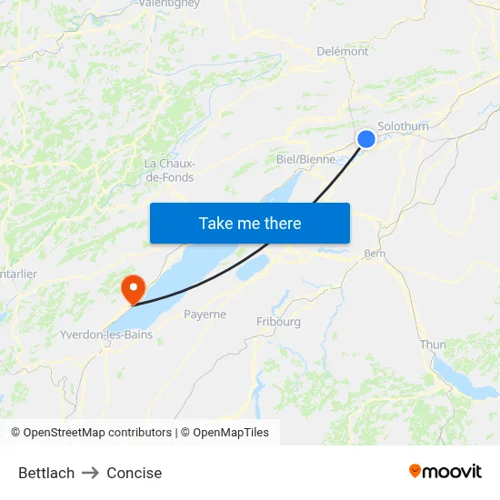 Bettlach to Concise map