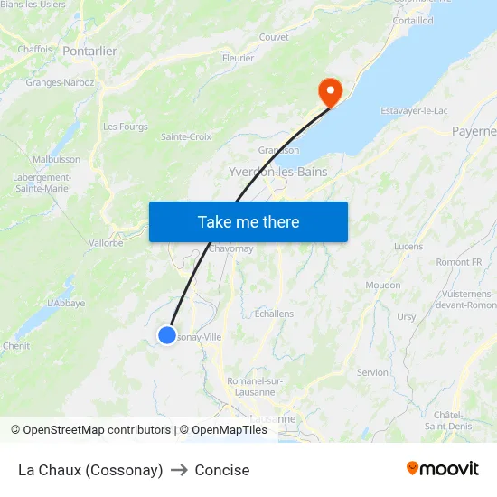 La Chaux (Cossonay) to Concise map