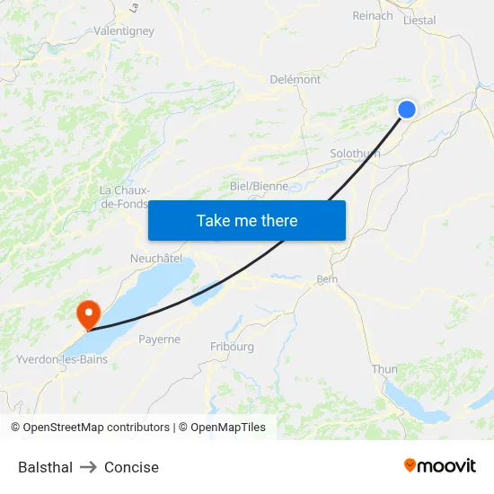 Balsthal to Concise map