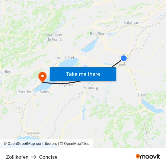 Zollikofen to Concise map
