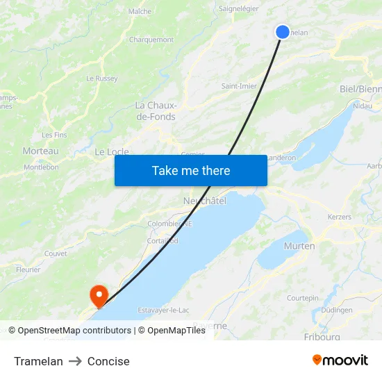 Tramelan to Concise map